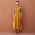 Yellow Cotton Flax Wavy Stripe Maxi Shift Dress