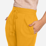 Front Detail of a Model wearing Yellow Cotton Flax Wide Legged Pant