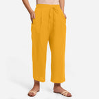 Front View of a Model wearing Yellow Cotton Flax Wide Legged Pant
