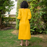 Yellow Cotton Poplin A-Line Detachable Sleeve Flared Midi Dress