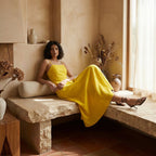 Yellow Cotton Poplin Ankle Length Flared Sundress