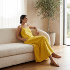 Yellow Cotton Poplin Drop-Waist Camisole Maxi Tier Dress