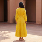 Yellow Cotton Poplin Fit and Flare Maxi Tier Dress