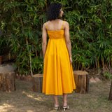 Yellow Cotton Poplin Fit and Flare Midi Empire Dress