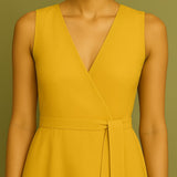Yellow Cotton Poplin Fit and Flare Sleeveless Midi Dress