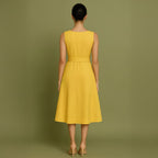 Yellow Cotton Poplin Fit and Flare Sleeveless Midi Dress