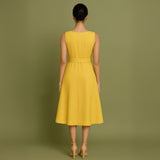 Yellow Cotton Poplin Fit and Flare Sleeveless Midi Dress