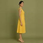 Yellow Cotton Poplin Fit and Flare Sleeveless Midi Dress