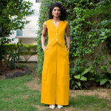 Yellow Cotton Poplin High-Rise Elasticated Wide Legged Cargo Pant