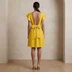 Yellow Cotton Poplin Open-Back Fit and Flare Knee Length Dress