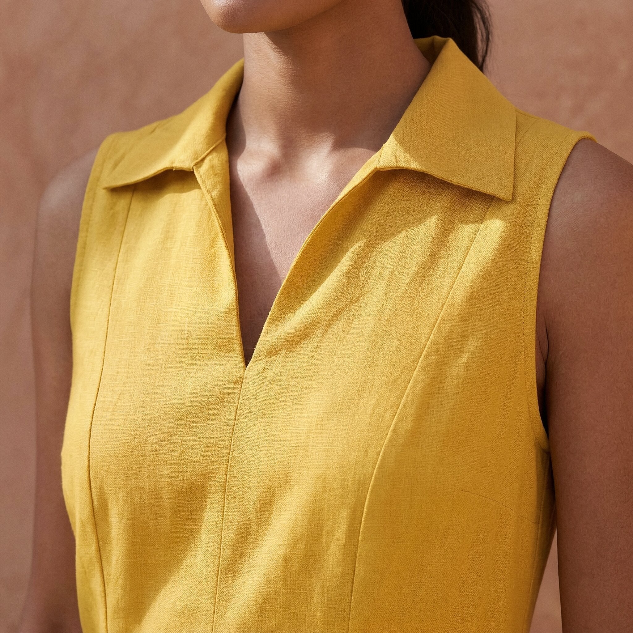 Yellow Cotton Poplin Paneled Sleeveless Maxi Dress