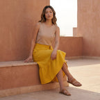 Yellow Cotton Poplin Ruffle Midi Wrap Skirt