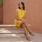 Yellow Cotton Poplin Sleeveless A-Line Short Shift Dress