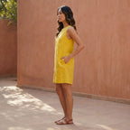 Yellow Cotton Poplin Sleeveless A-Line Short Shift Dress