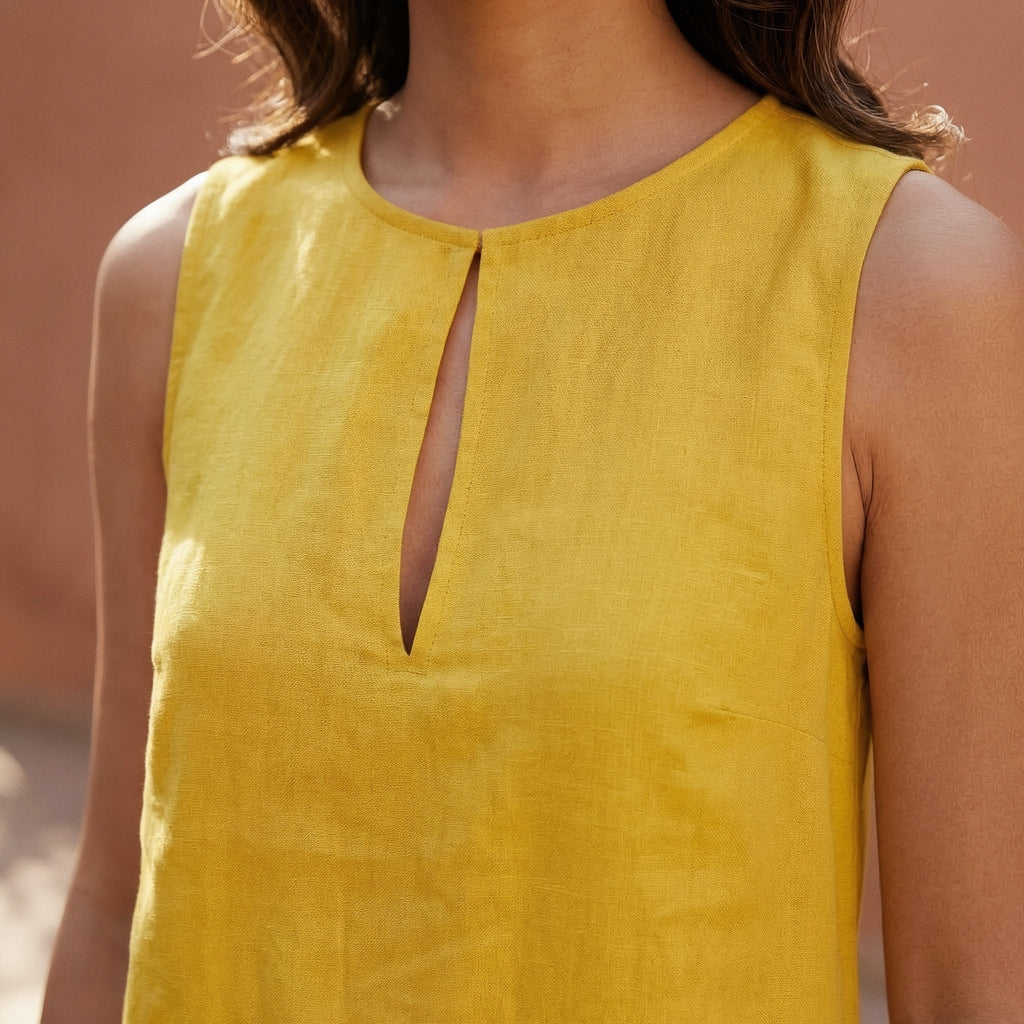 Yellow Cotton Poplin Sleeveless A-Line Short Shift Dress