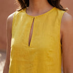 Yellow Cotton Poplin Sleeveless A-Line Short Shift Dress