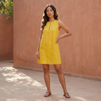 Yellow Cotton Poplin Sleeveless A-Line Short Shift Dress