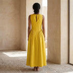 Yellow Cotton Poplin Sleeveless Paneled Maxi Dress
