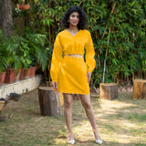Yellow Cotton Poplin V-Neck Infinity Midi Dress
