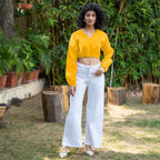 Yellow Cotton Poplin V-Neck Infinity Midi Dress