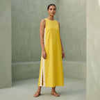 Yellow Cotton Poplin Wavy Stripe Maxi Shift Dress