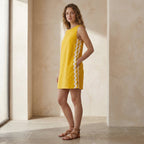 Yellow Cotton Poplin Wavy Stripe Short Shift Dress
