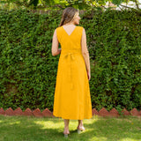 Yellow Cotton V-Neck Sleeveless Maxi Dress