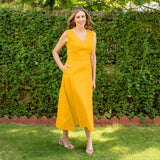 Yellow Cotton V-Neck Sleeveless Maxi Dress