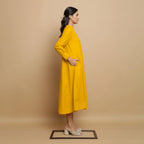 Yellow Hand-Embroidered Cotton Poplin Paneled Midi Dress