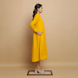 Yellow Hand-Embroidered Cotton Poplin Paneled Midi Dress