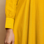Yellow Hand-Embroidered Cotton Poplin Paneled Midi Dress