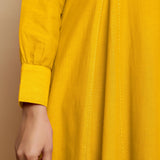 Yellow Hand-Embroidered Cotton Poplin Paneled Midi Dress