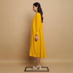 Yellow Hand-Embroidered Cotton Poplin Paneled Midi Dress