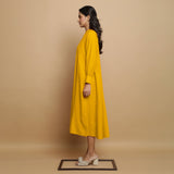 Yellow Hand-Embroidered Cotton Poplin Paneled Midi Dress