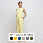 Left View of a Model wearing Yellow Hand Tie Dyed Straight Jumpsuit
