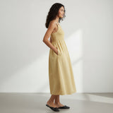 Yellow Handspun Cotton Fit and Flare Midi Dress