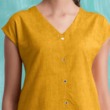 Yellow Mirror Work Cotton Flax Drop Shoulder Top
