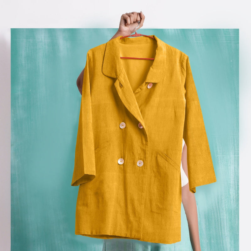 Yellow Cotton Flax Welt Pocket Coat