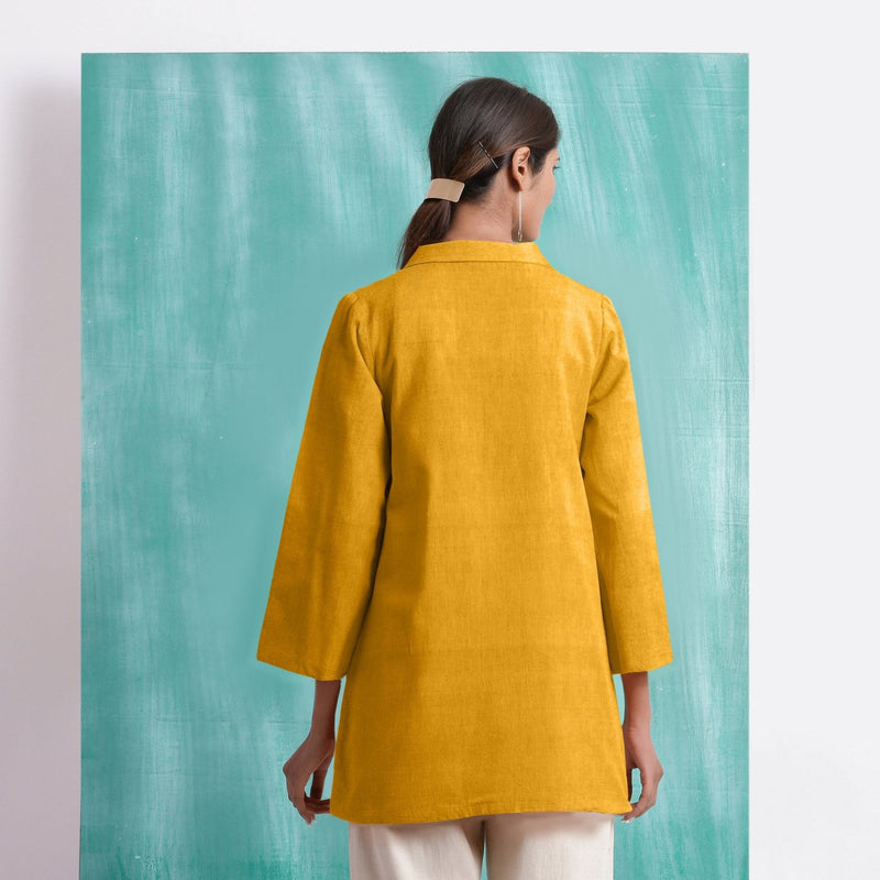 Yellow Cotton Flax Welt Pocket Coat