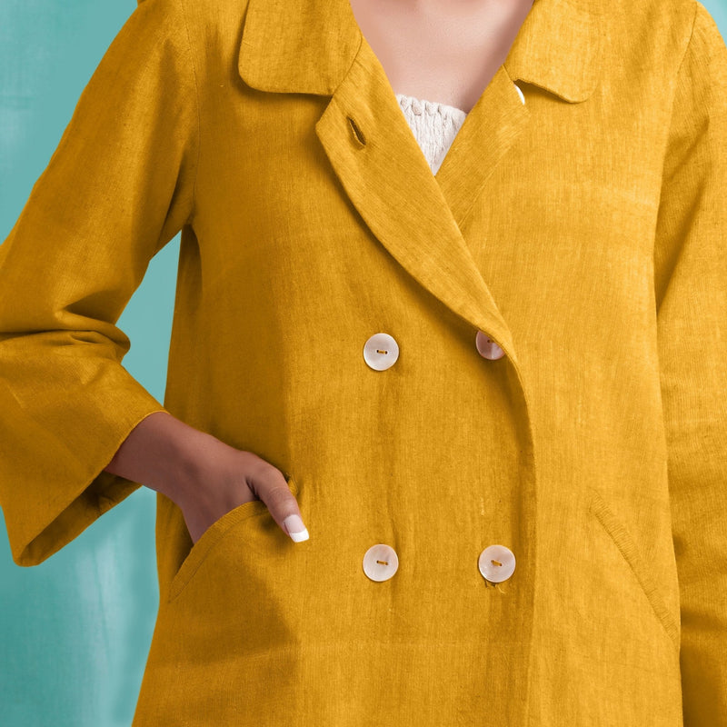 Yellow Cotton Flax Welt Pocket Coat