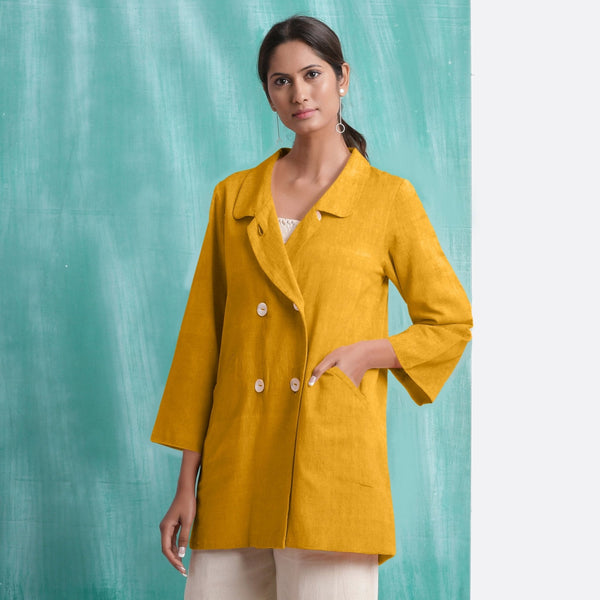 Yellow Cotton Flax Welt Pocket Coat