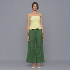 Front View of a Model wearing Yellow Pistachio Cotton Corduroy Tube Top