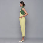 Left View of a Model wearing Yellow Pistachio Cotton Corduroy Dungaree