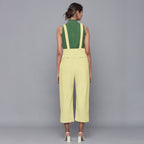 Back View of a Model wearing Yellow Pistachio Cotton Corduroy Dungaree