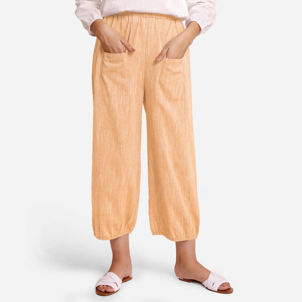 Front View of a Model wearing Yellow Yarn Dyed Cotton Harem Pant