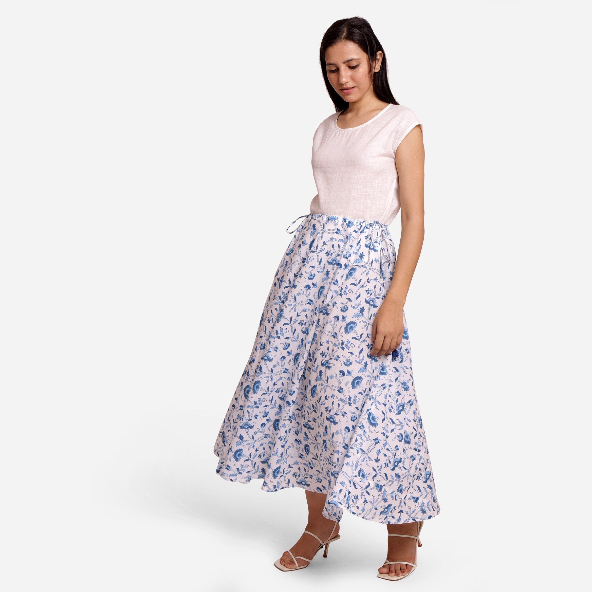 Front View of a Model wearing 3-Way Sanganeri Block Print Skirt Dress