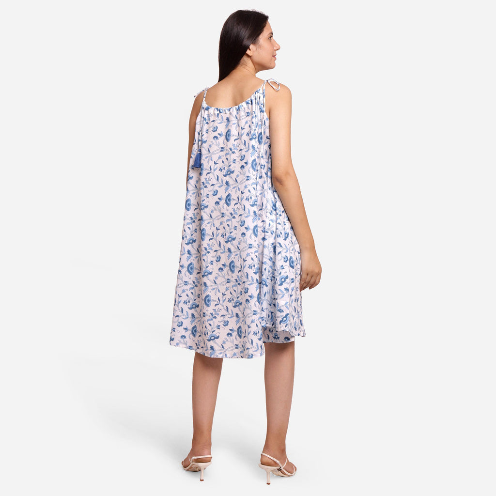 Back View of a Model wearing 3-Way Sanganeri Block Print Skirt Dress