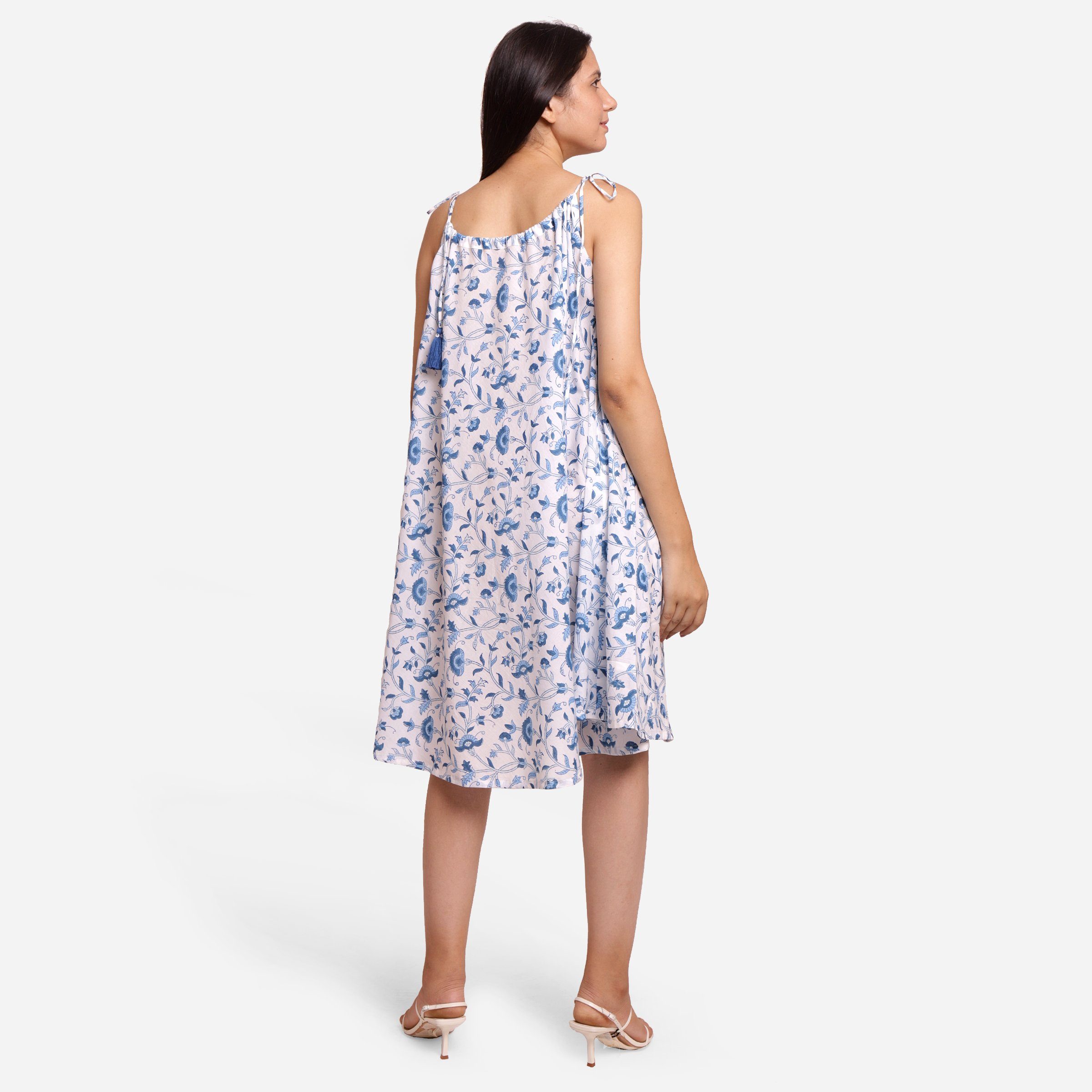 Back View of a Model wearing 3-Way Sanganeri Block Print Skirt Dress