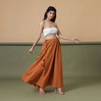 Right View of a Model wearing 6-Way Convertible Rust Sandstone Tie Dye Skirt Dress
