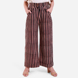 Front View of a Model wearing Striped High-Rise Baggy Cotton Pant